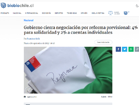 26 sept 23: Gobierno cierra negociación por reforma previsional: 4% solidaridad y 2% capitalización