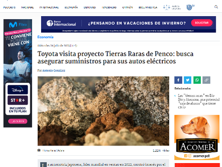 26 julio 23: Toyota visita proyecto Tierras Raras de Penco analizando alternativas para baterías