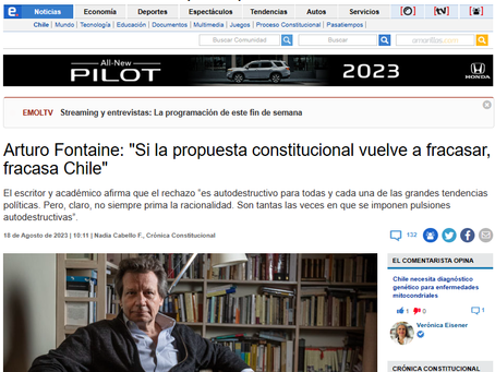 19 agosto 23: Arturo Fontaine: "Si la propuesta constitucional vuelve a fracasar, fracasa Chile"