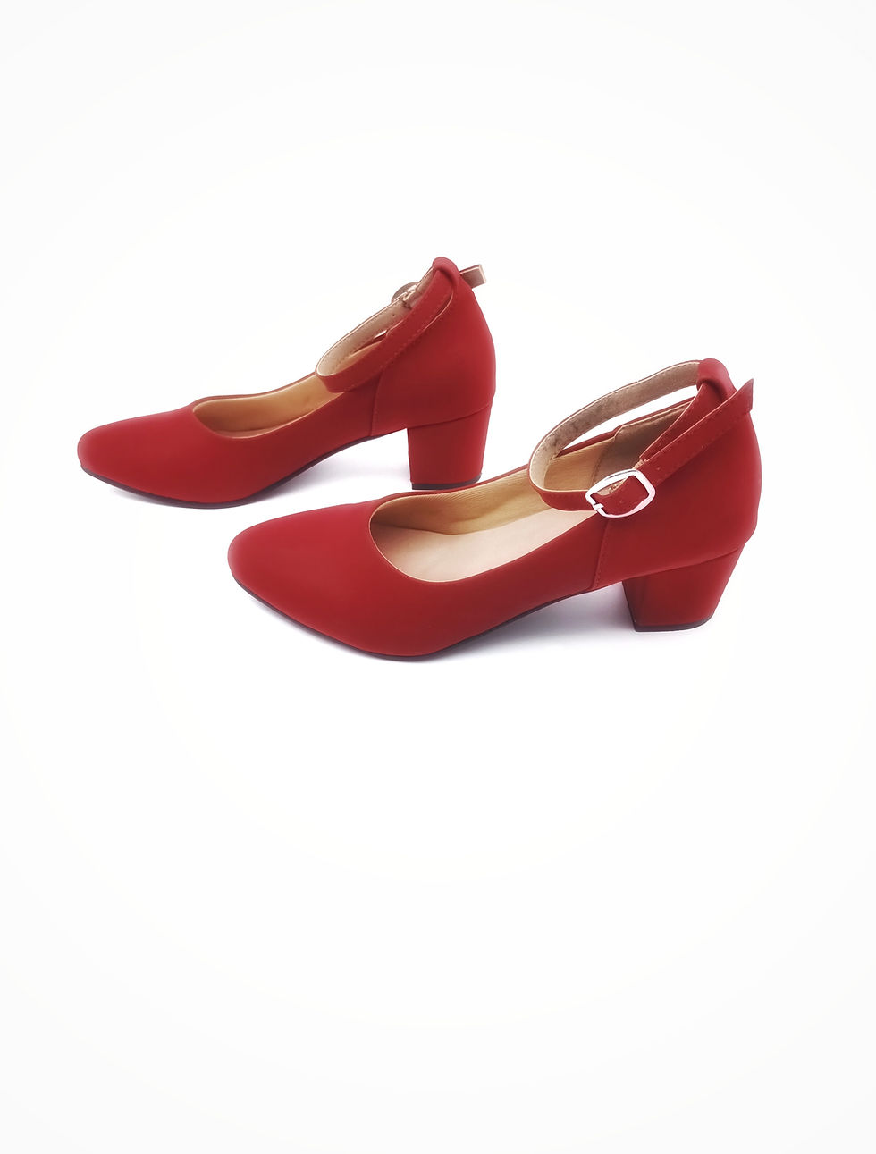 Thumbnail: Red Vegan Leather Block Heels with Ankle Strap