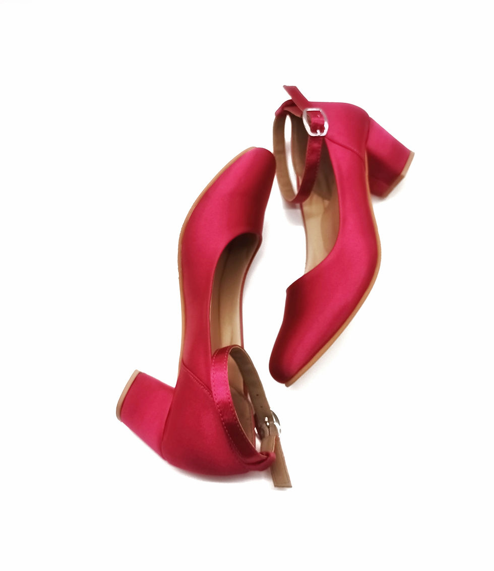 Thumbnail: Magenta Satin Block Heels with Ankle Strap