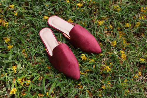 musubore pointed toe fur mule ファーミューパープル Maroon Velvet