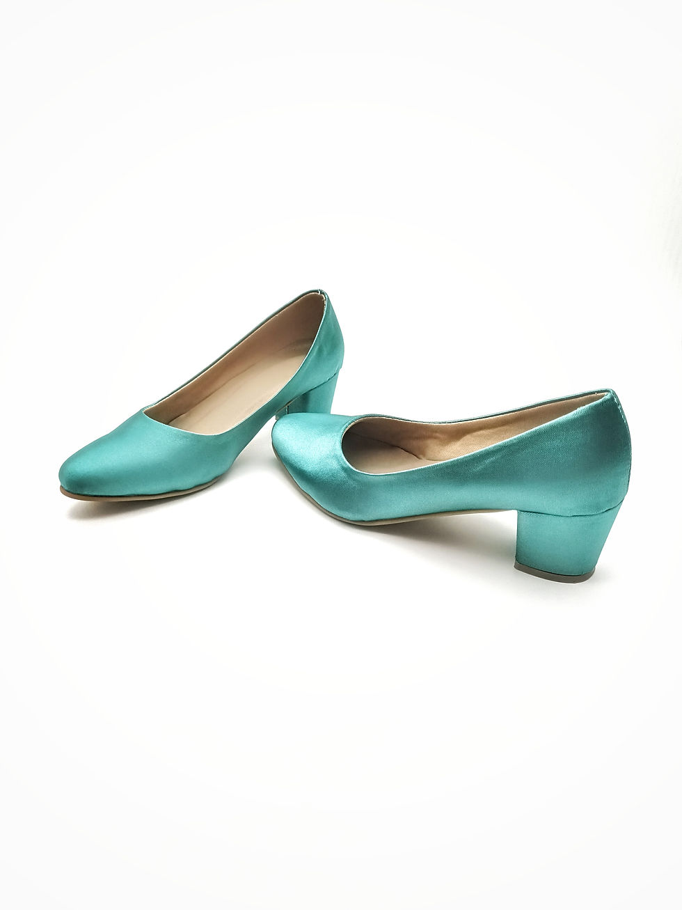 Thumbnail: Turquoise Satin Block Heels without belt