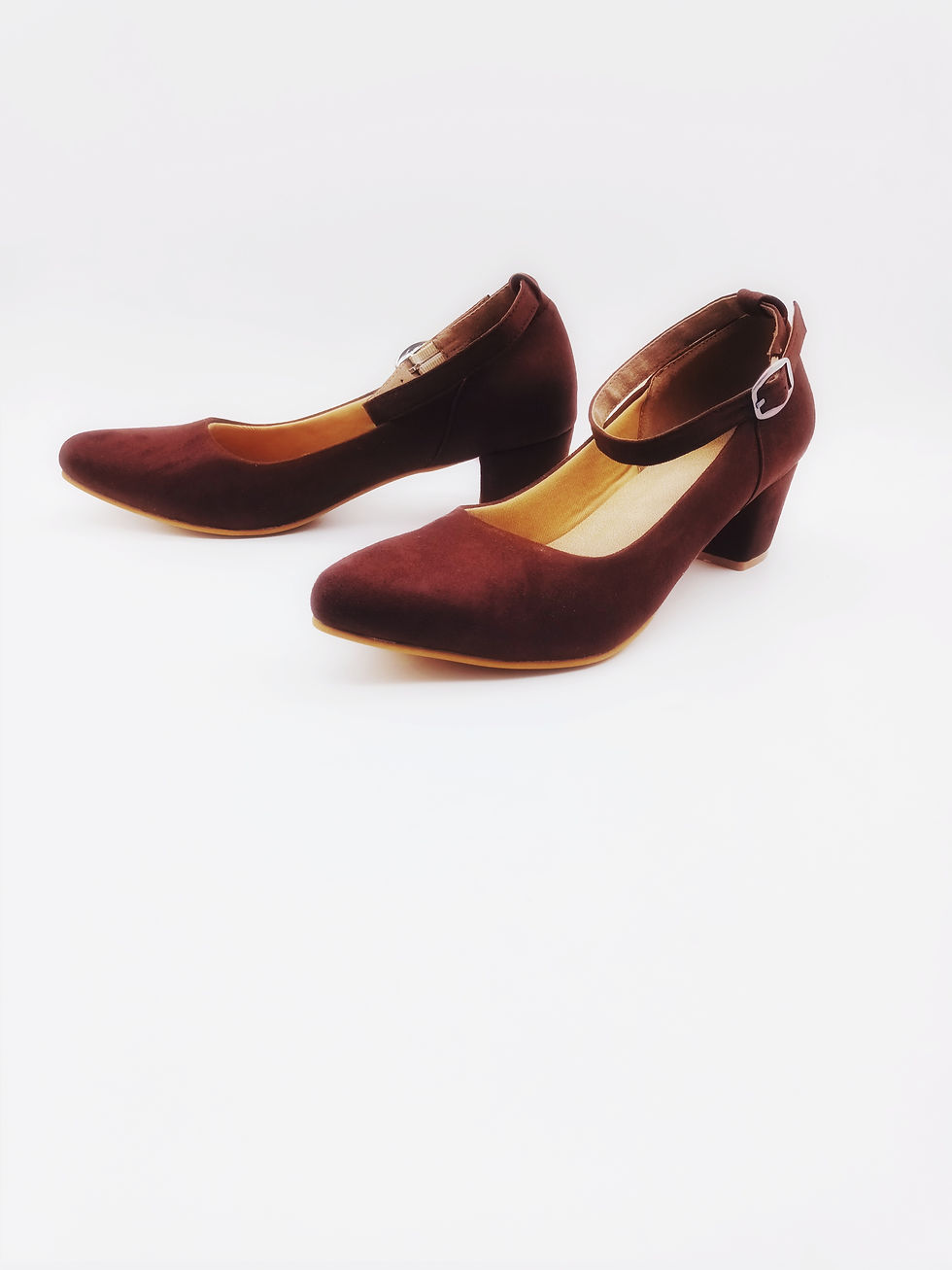 Thumbnail: Suede Brown Block Heels with Ankle Strap
