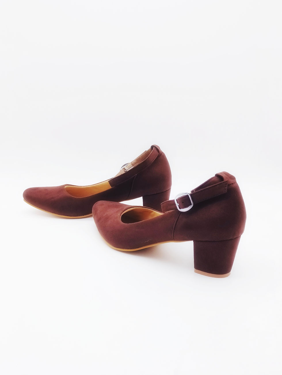 Thumbnail: Suede Brown Block Heels with Ankle Strap