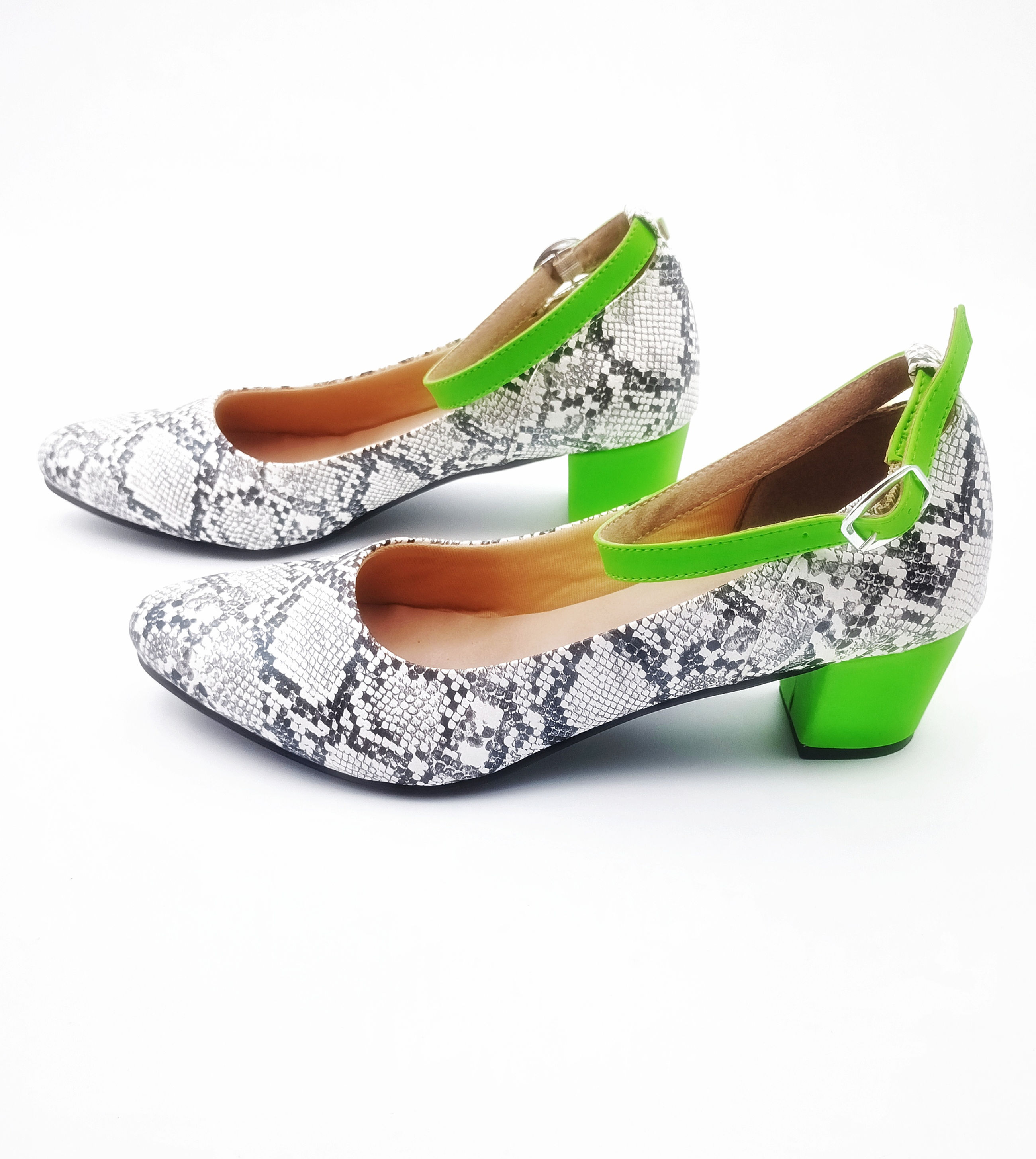 Snakeskin Print Vegan Leather with Ankle Strap