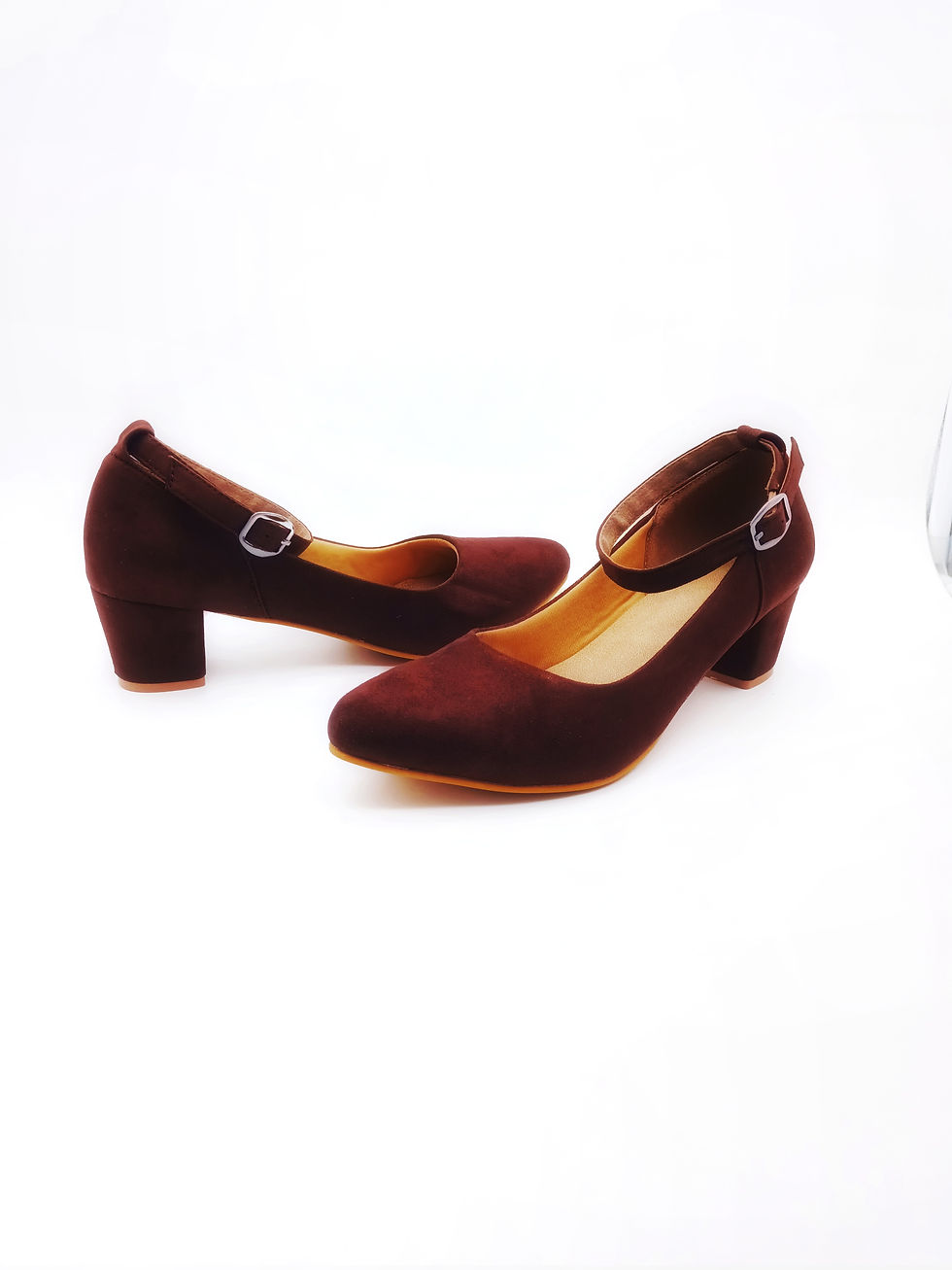 Thumbnail: Suede Brown Block Heels with Ankle Strap