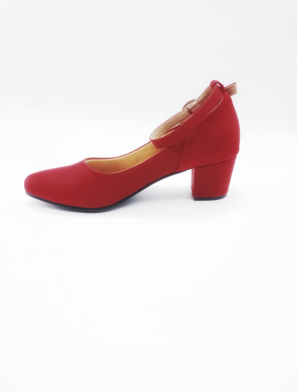 Thumbnail: Red Vegan Leather Block Heels with Ankle Strap