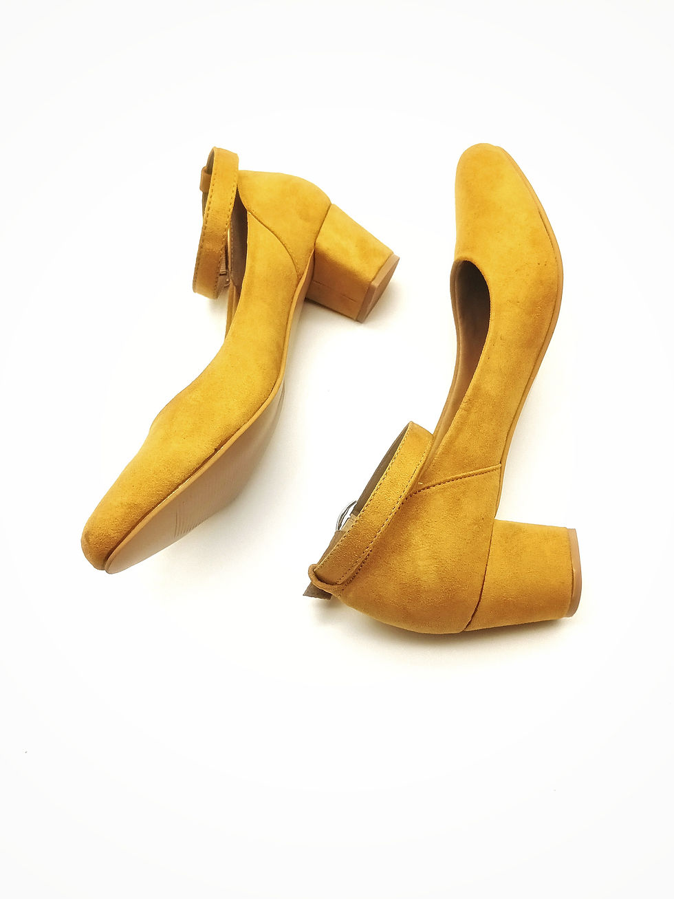 Thumbnail: Suede Yellow Block Heels with Ankle Straps