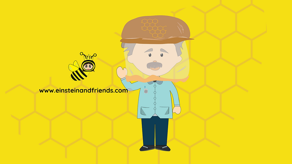Einstein with beekeeping suit