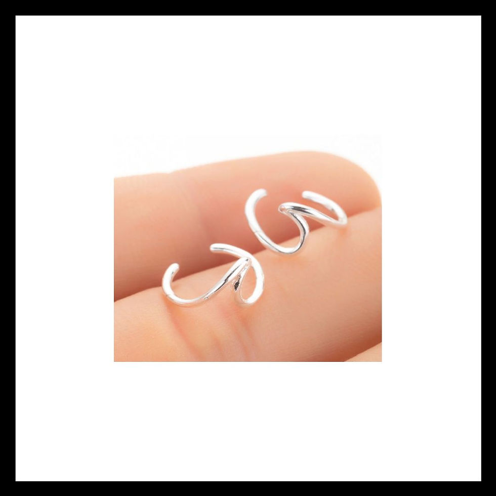 Thumbnail: sea ocean wave earcuff stainless steel gold tone on hand