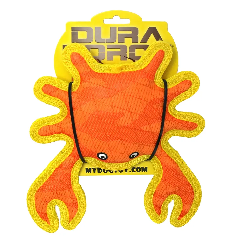 Thumbnail: Duraforce Crab Tiger orange tough dog toy for pups