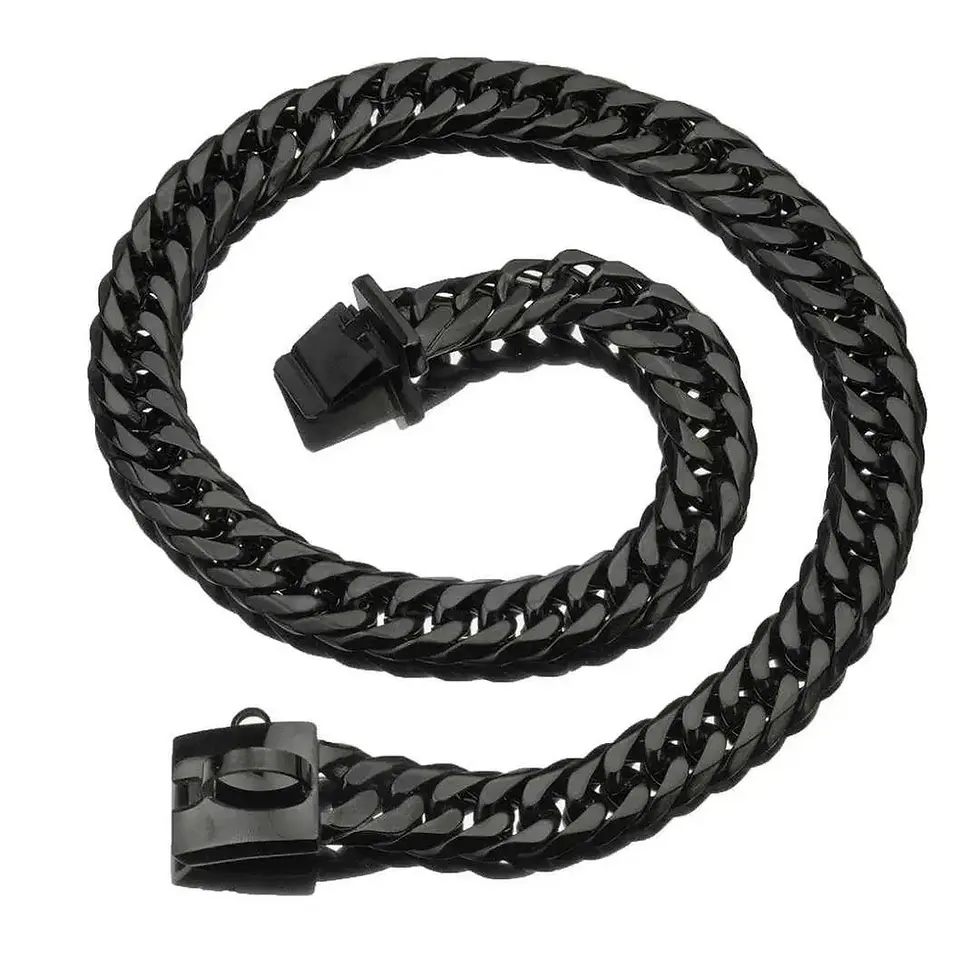 Thumbnail: Gold Stainless Steel French Pitbully Dog Collar Leash – Durable Style with a Bol