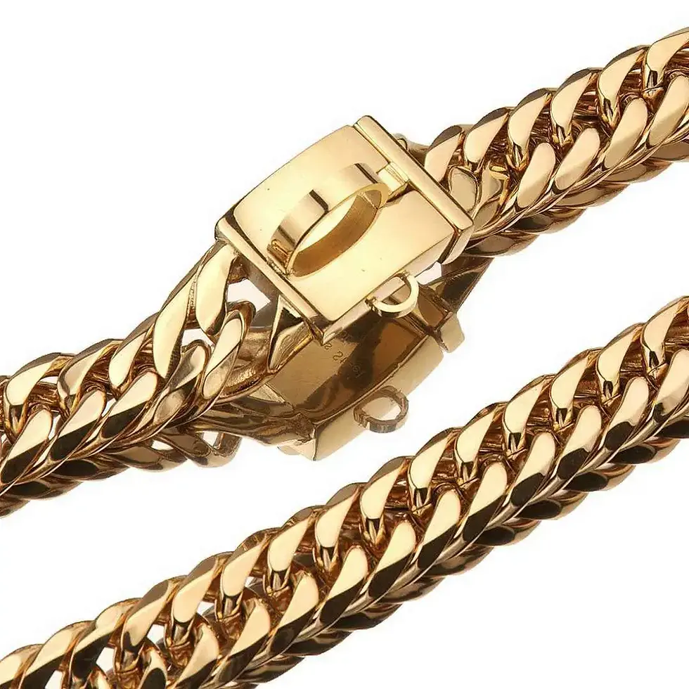Thumbnail: Gold Stainless Steel French Pitbully Dog Collar Leash – Durable Style with a Bol