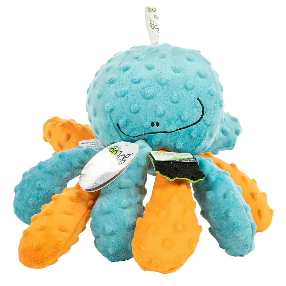 Thumbnail: goDog Crazy Tugs Octopus Squeaky Plush Dog Toy | Unique Dog Toys