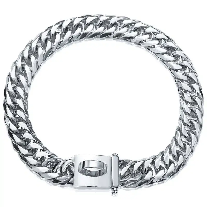 Thumbnail: Gold Stainless Steel French Pitbully Dog Collar Leash – Durable Style with a Bol