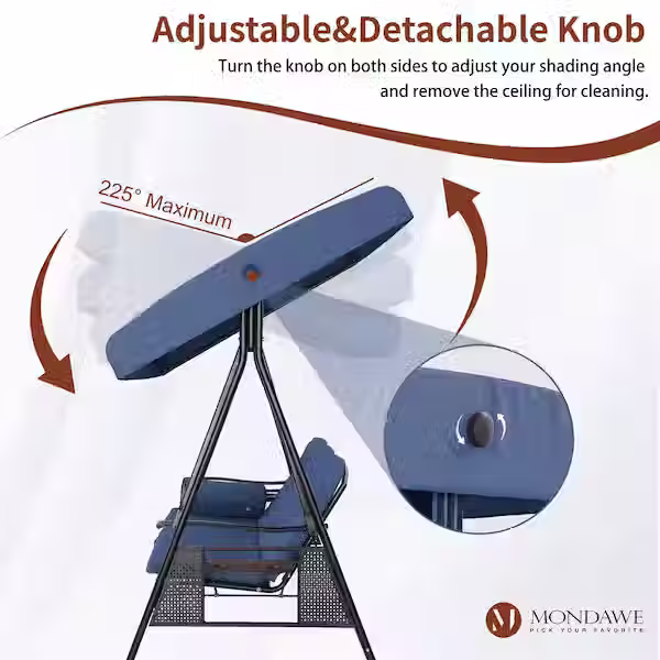 Thumbnail: Mondawe Steel Patio Swing. Navy Blue. Showing Adjustable Canopy