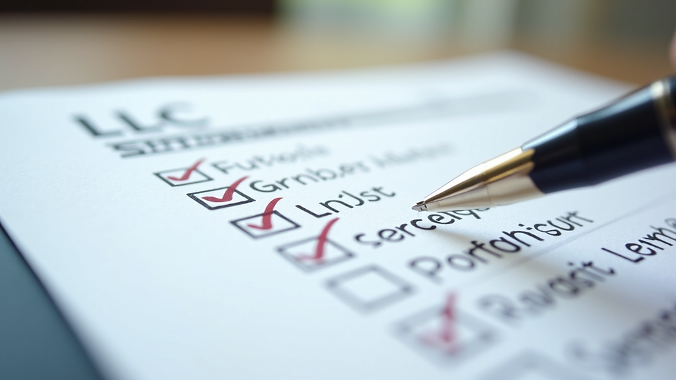 Close-up view of a checklist with LLC registration steps and a pen