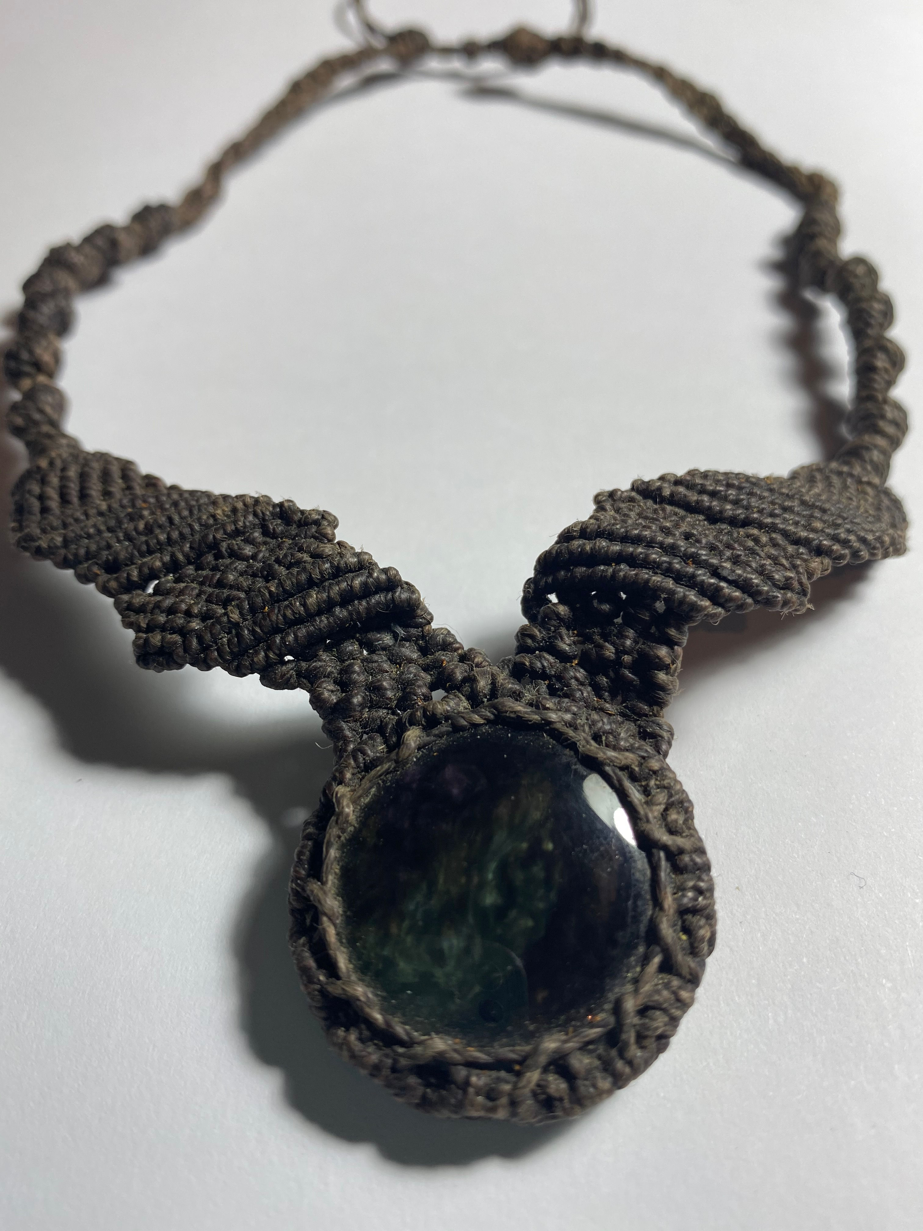 Collar Obsidiana Original Manto Arcoiris - Macrame