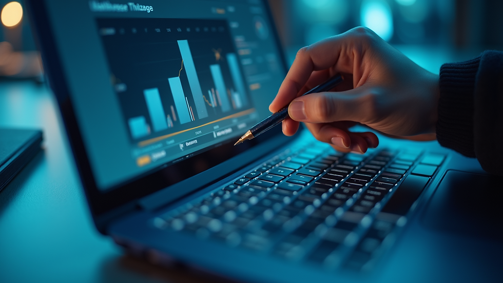 Close-up view of a business dashboard with graphs and charts