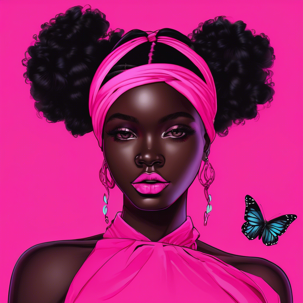 Black girl with neon pink background and black butterfly.jpg