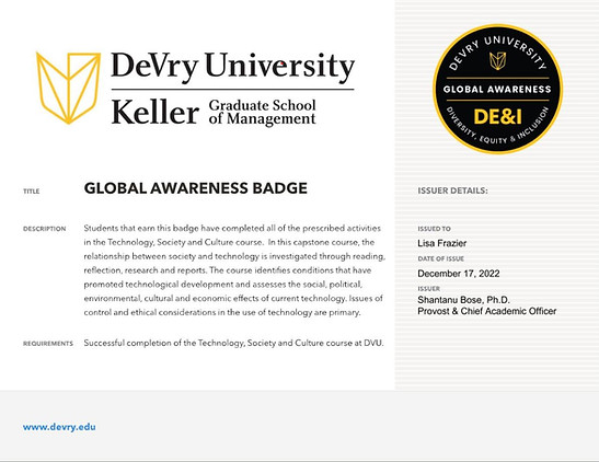 DeVry University Global Awareness Certificate