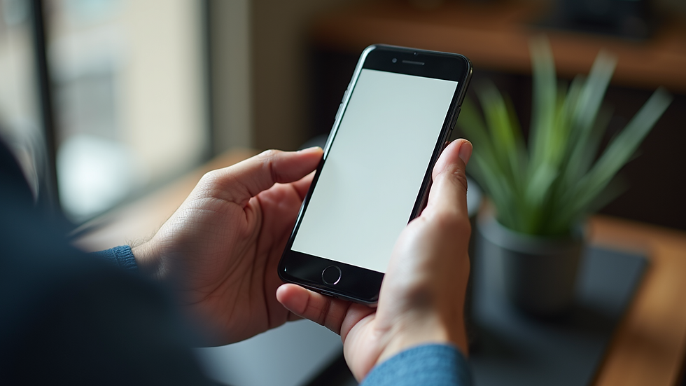High angle view of a smartphone displaying a responsive business website