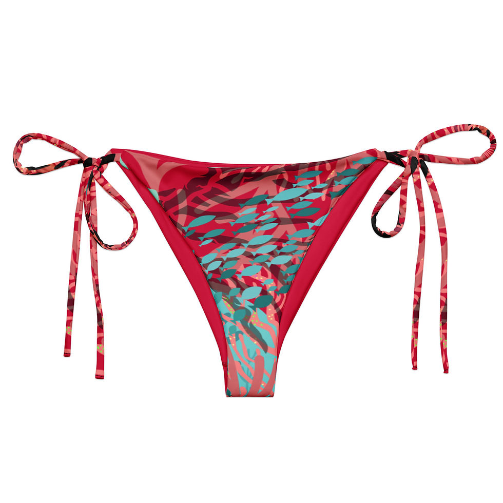 Red Coral string bikini bottom flat lay front