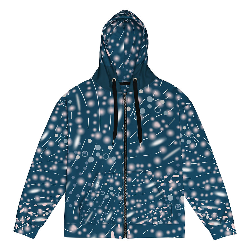 Whale shark pattern unisex zip hoodie flat lay front view