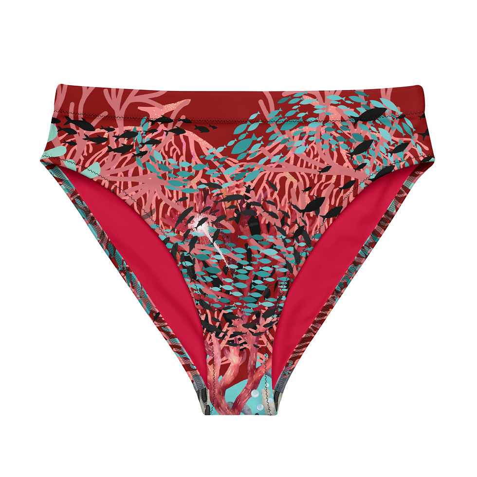 Red Coral high waisted bikini bottom flat image front