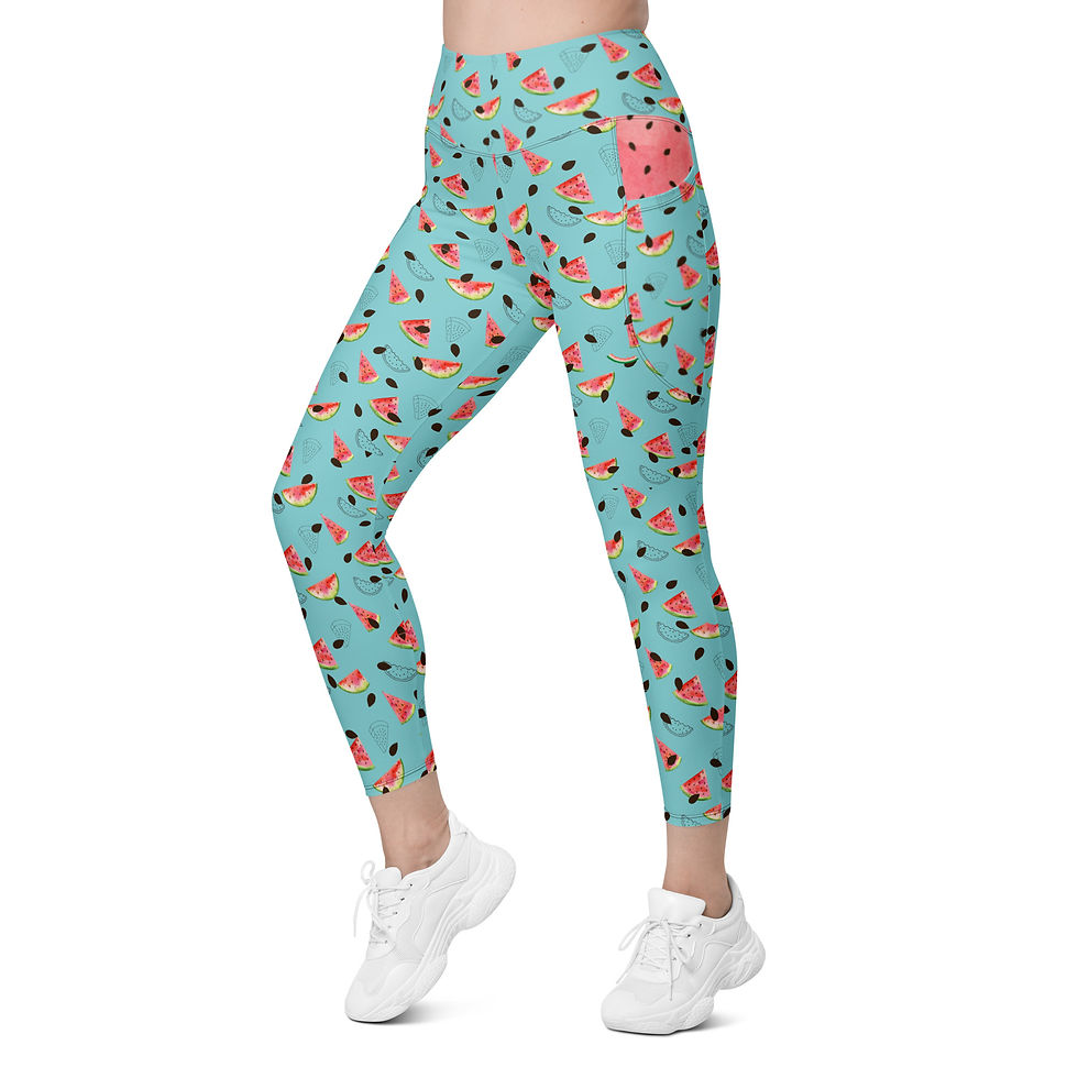 ARTflex activewear - watermelon print leggings with pockets side view on model