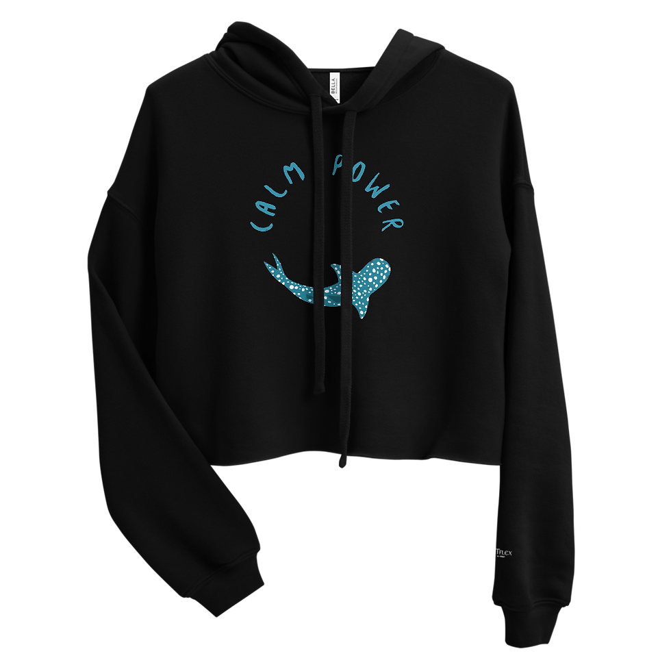 Whale Shark 'Calm Power' black hoodie with zipper front view