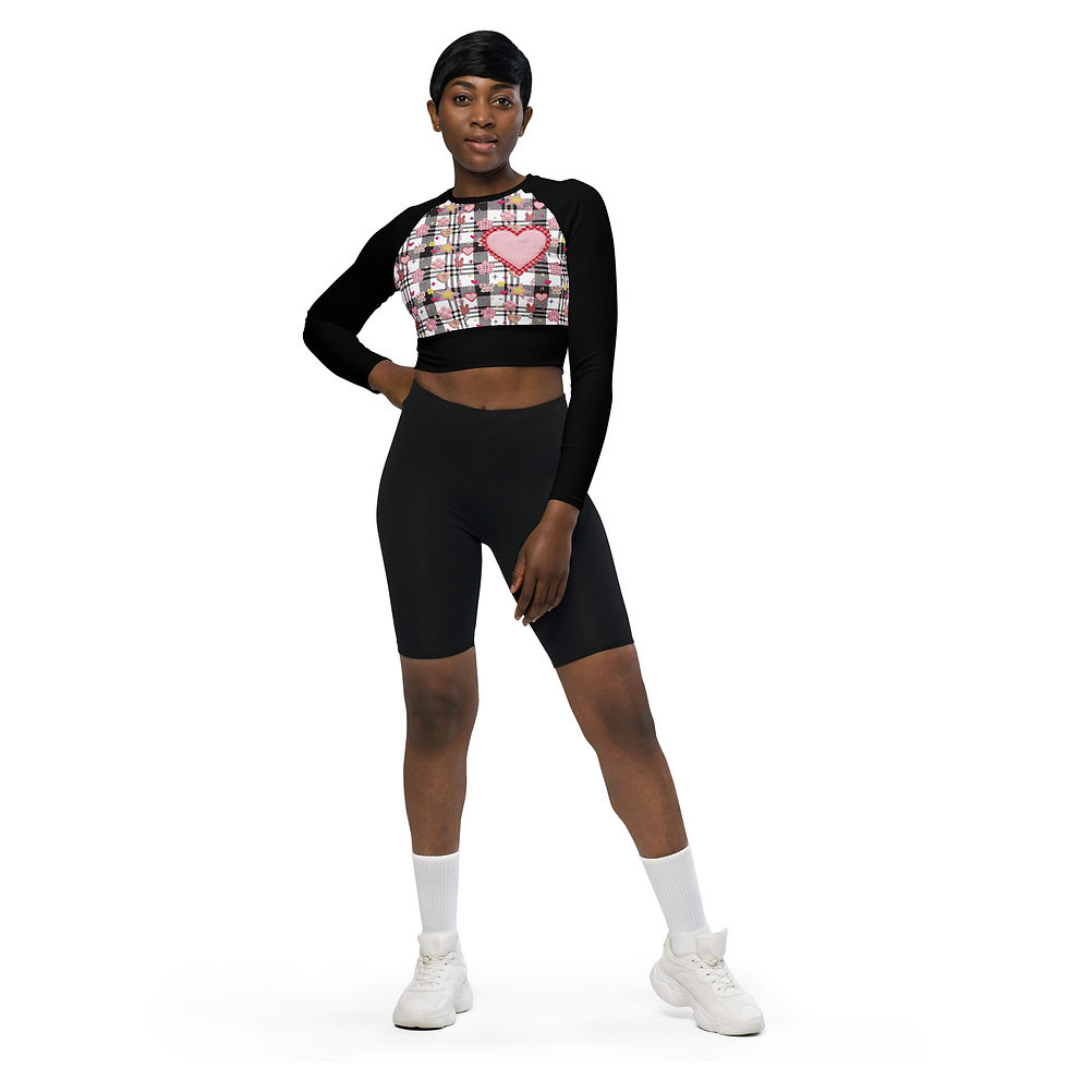 Thumbnail: Plaid Sweetheart Recycled Long-Sleeve Crop Top | Retro Preppy Athleisure