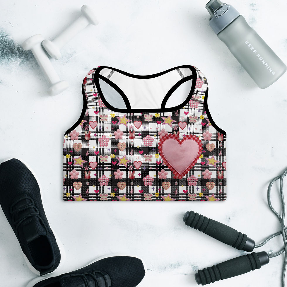 Thumbnail: Plaid Sweetheart Recycled Padded Sports Bra | Retro Coquette Gym Top