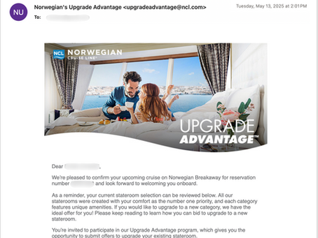 Norwegian Upgrade Advantage program email invite