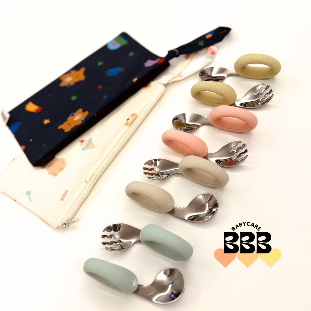 Stainless steel toddler learning fork and spoon set 不銹鋼環狀手柄幼兒學習叉匙套裝