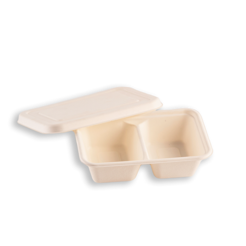 BAGASSE RECTANGULAR CONTAINER 650 ML SEKAT 2 (WHITE) | Altindo Mulia