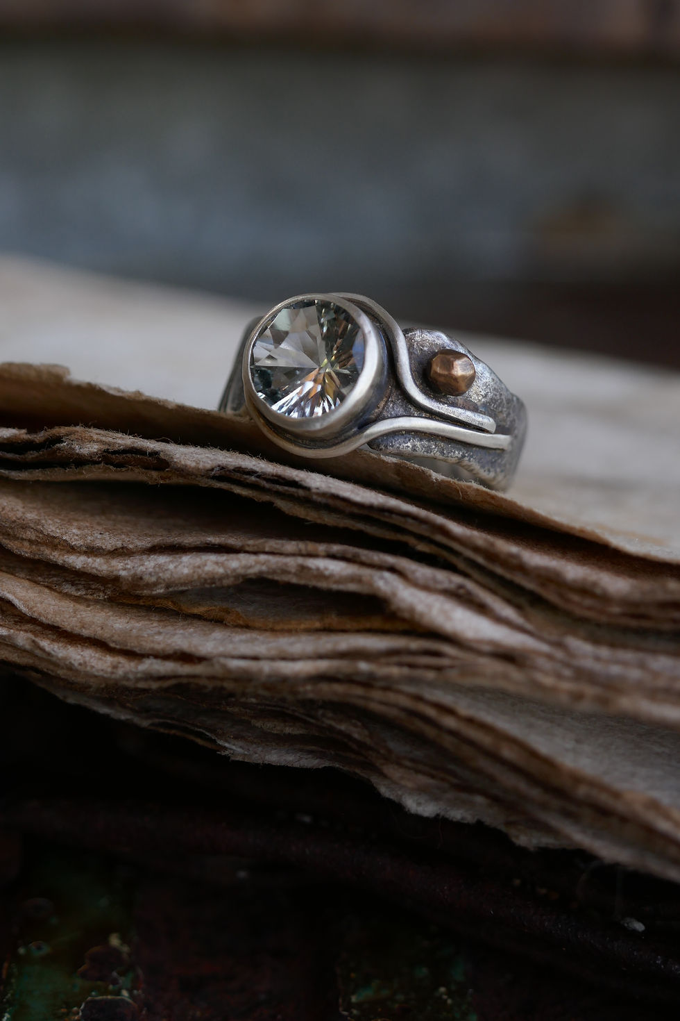 Thumbnail: rustic ring with topaz / size 7.75