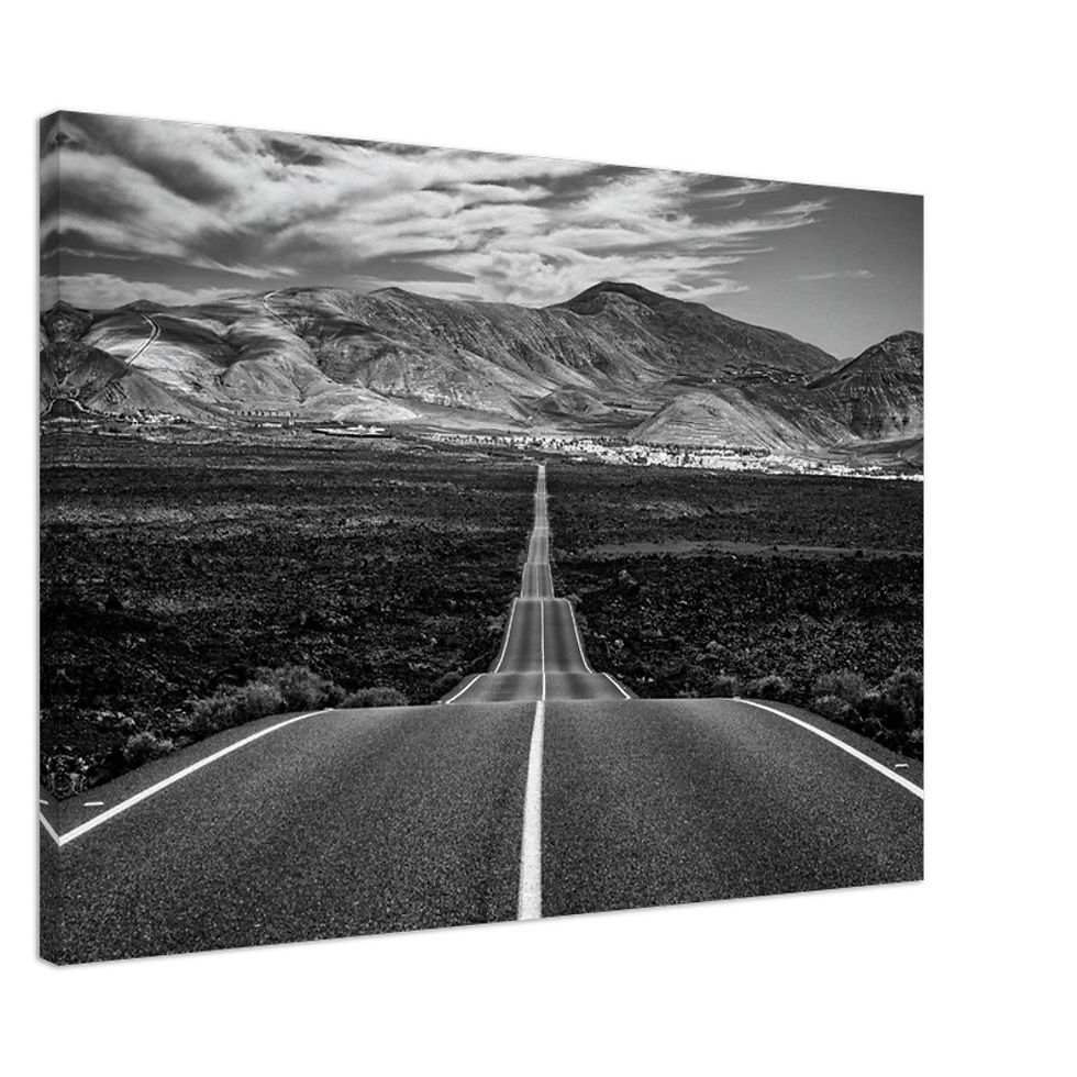 Thumbnail: Lanzarote Long Road in Black and White - Photographic Canvas