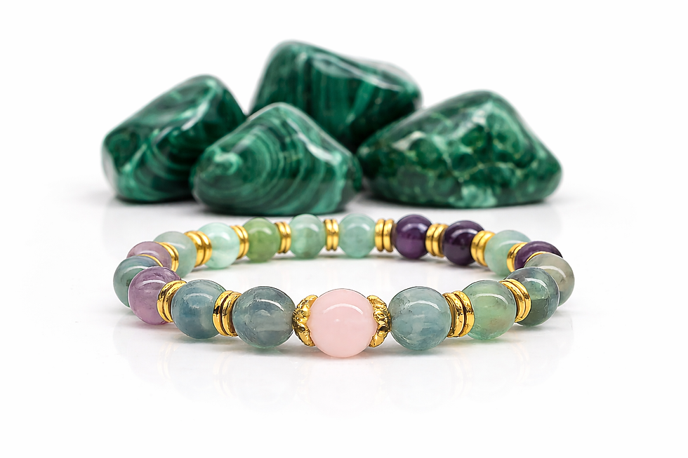 Thumbnail: Inner Peace Rainbow Fluorite and Rose Quartz bracelet on white background