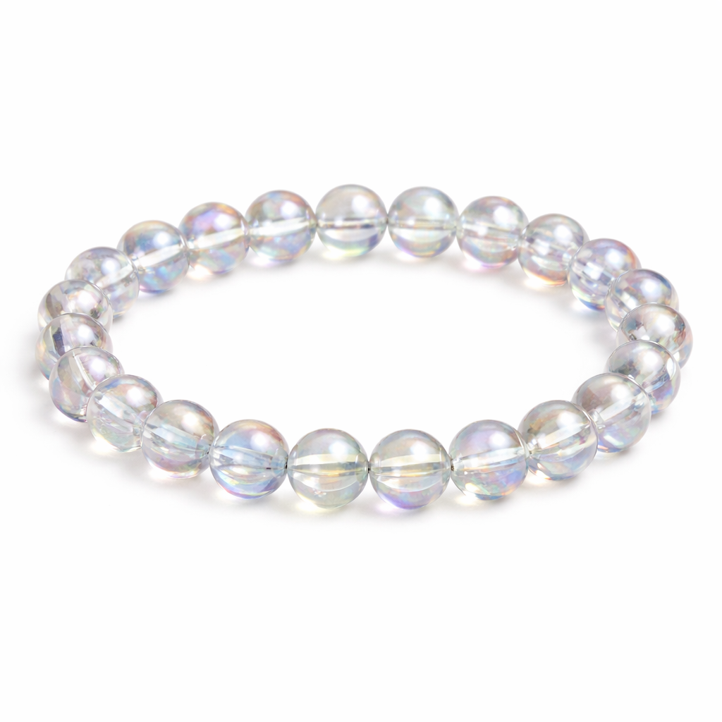 angel aura quartz crystal bead bracelet iridescent healing gemstone jewelry