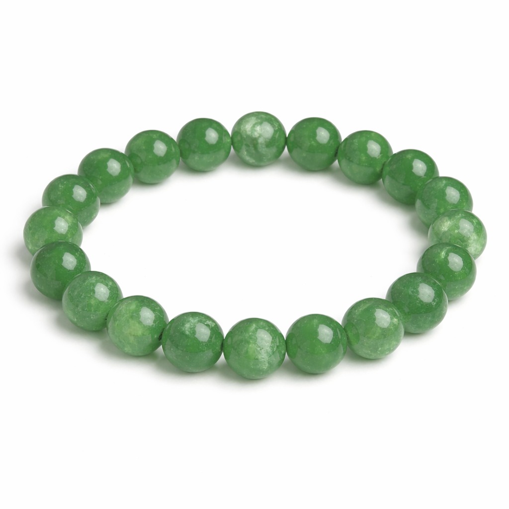macro close up green aventurine crystal bead bracelet natural gemstone texture