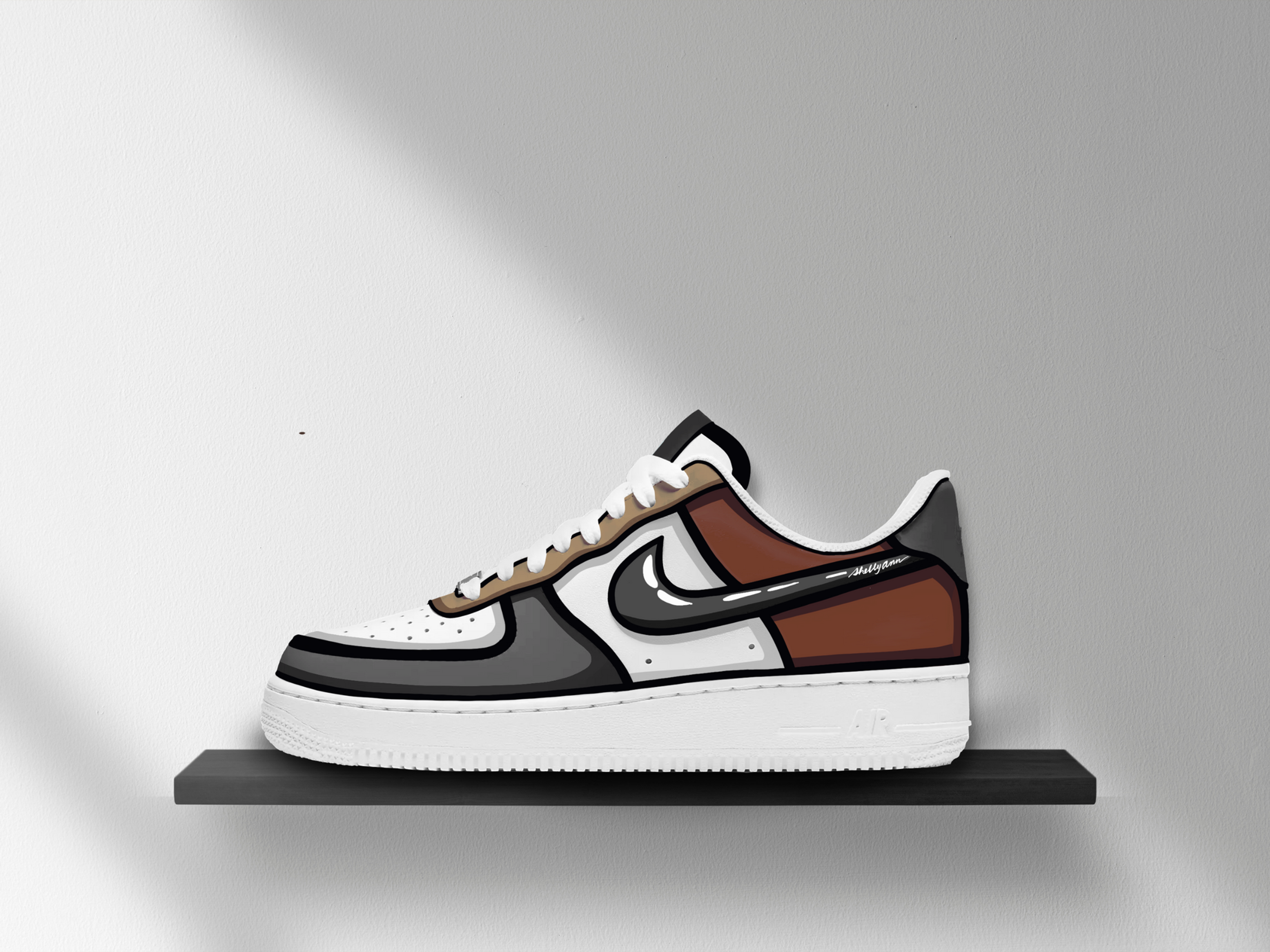 Cartoon Shaded Neutral Coffee Nike Air Force 1