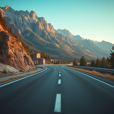 Luxury road with mountains and nature in city without cars on the road .jpg