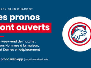 Les pronostics hockey sur gazon du Hockey Club Charcot sont ouverts : Seniors Hommes à domicile, U13 et Seniors Dames en déplacement