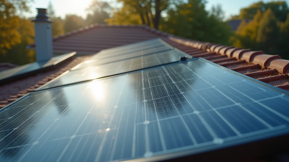 Eye-level view of solar panels on a residential roof