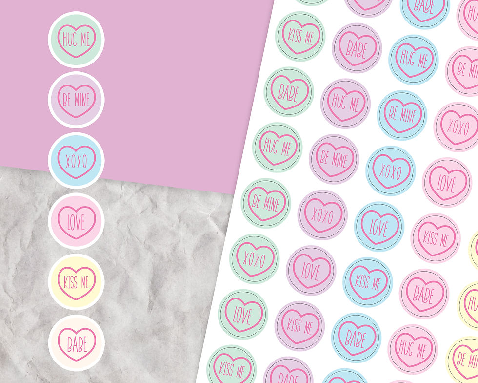 Stickers of hand drawn conversation hearts