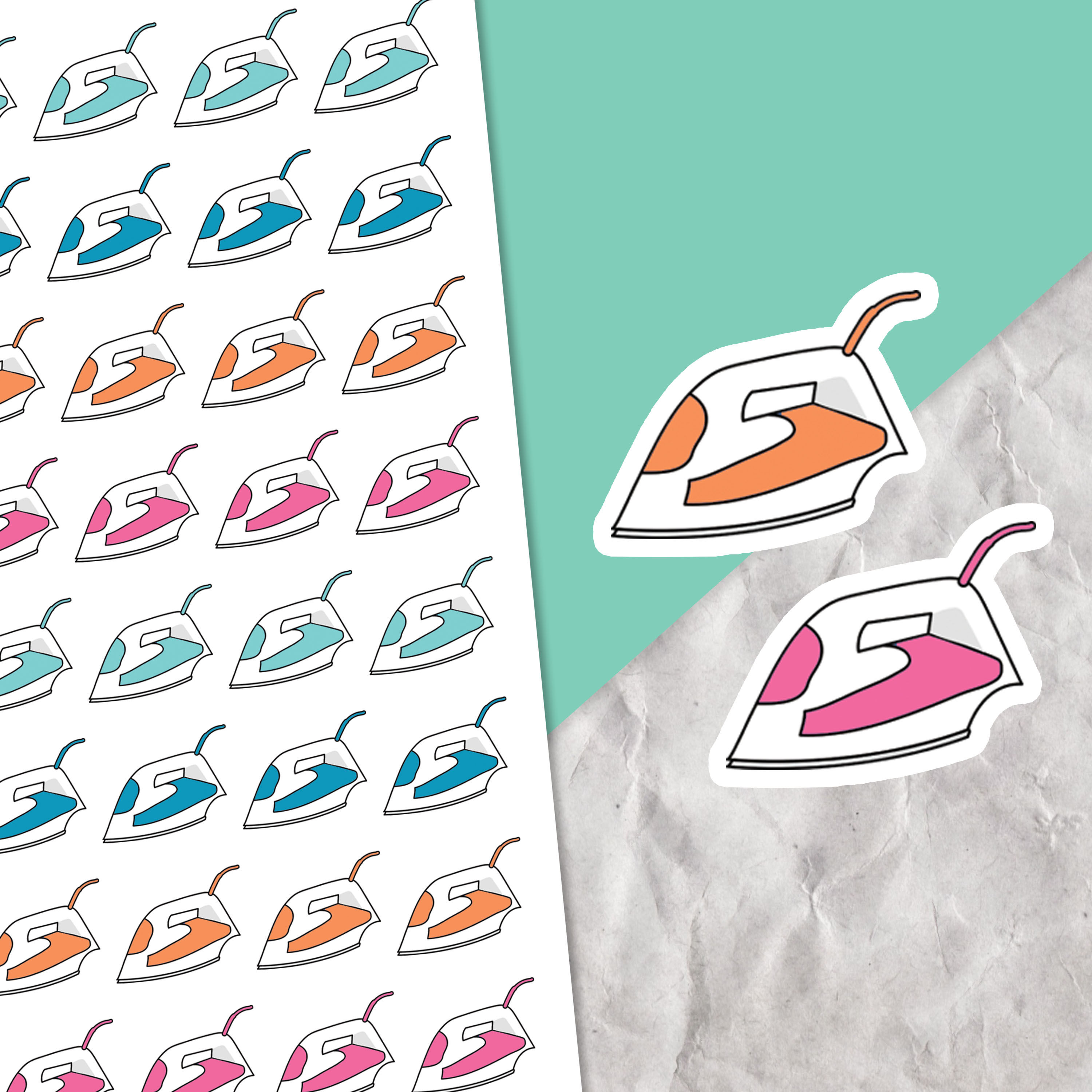 Iron stickers in varying colours