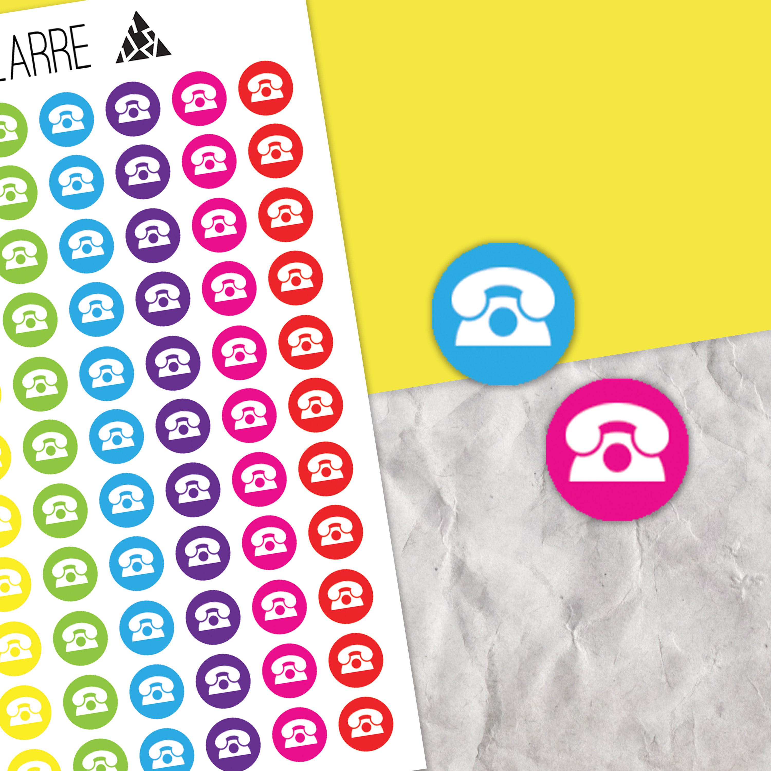 Circle icon stickers with silhouette of a retro phone