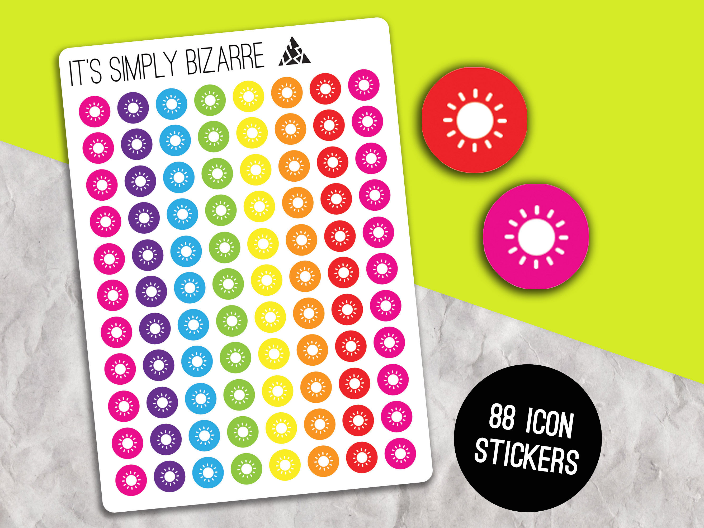 Circle icon stickers with silhouette of the sun